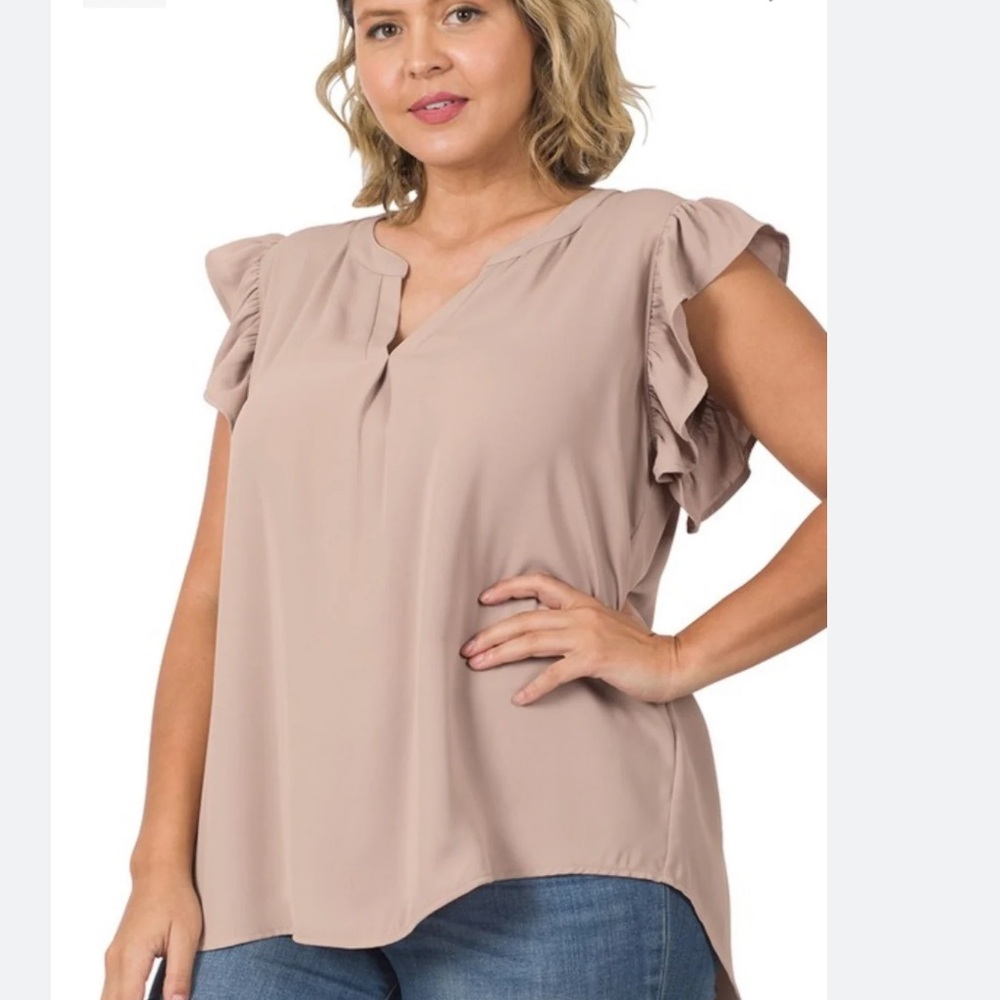 Zenana Ruffle Sleeve V-Neck Blouse